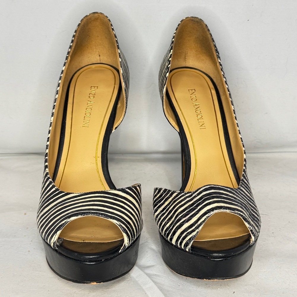 Enzo Angiolini Striped Black and White Heels